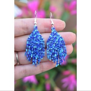 “Ocean blues” handmade beaded earrings, colorful